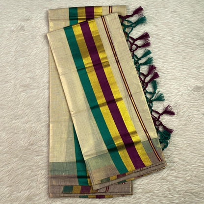 Kadali Rainbow Kasavu Set Mundu