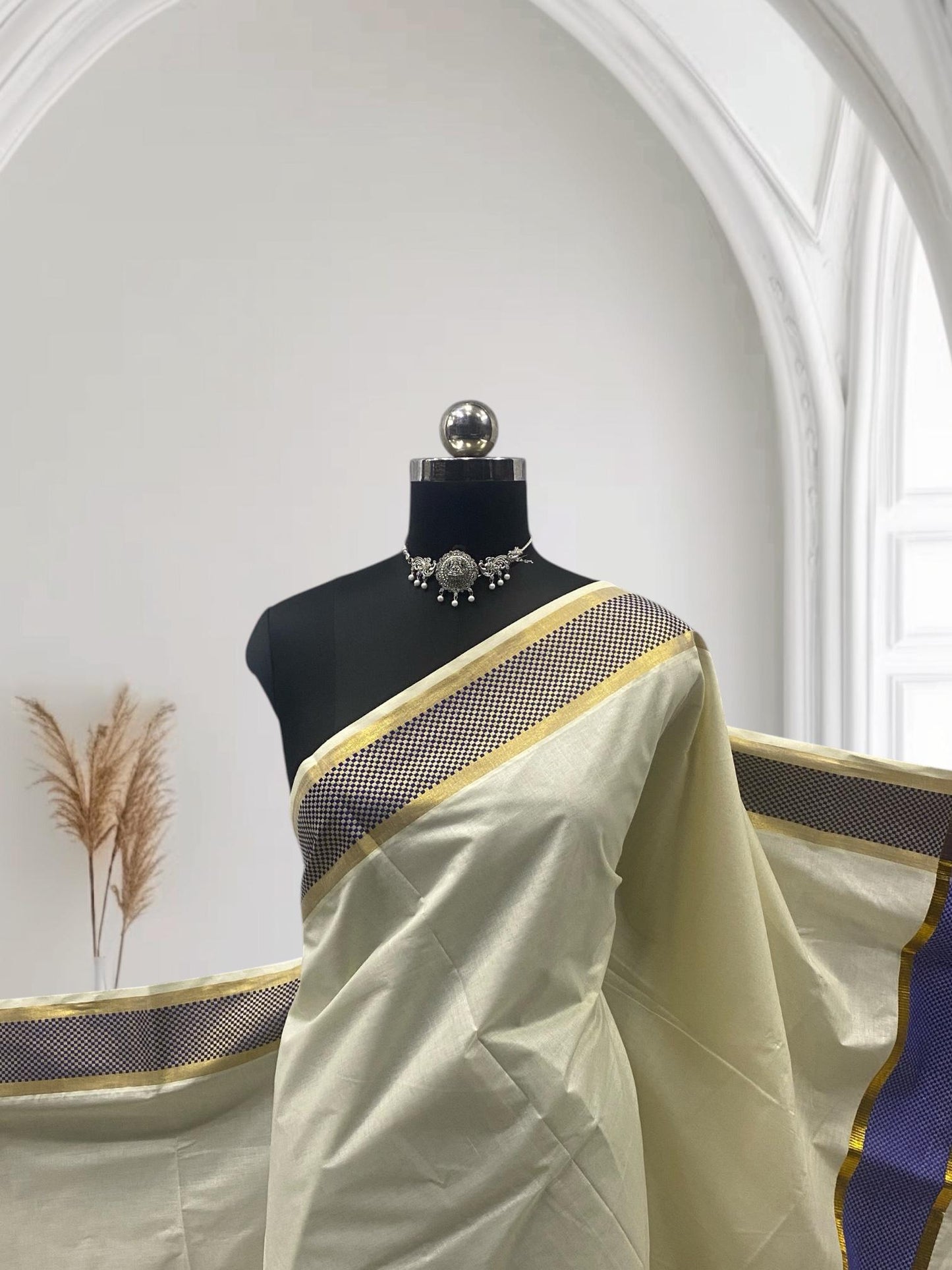Semi Tissuue Kerala Saree with Solid Border Violet