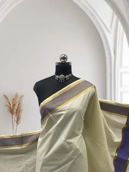 Semi Tissuue Kerala Saree with Solid Border Violet