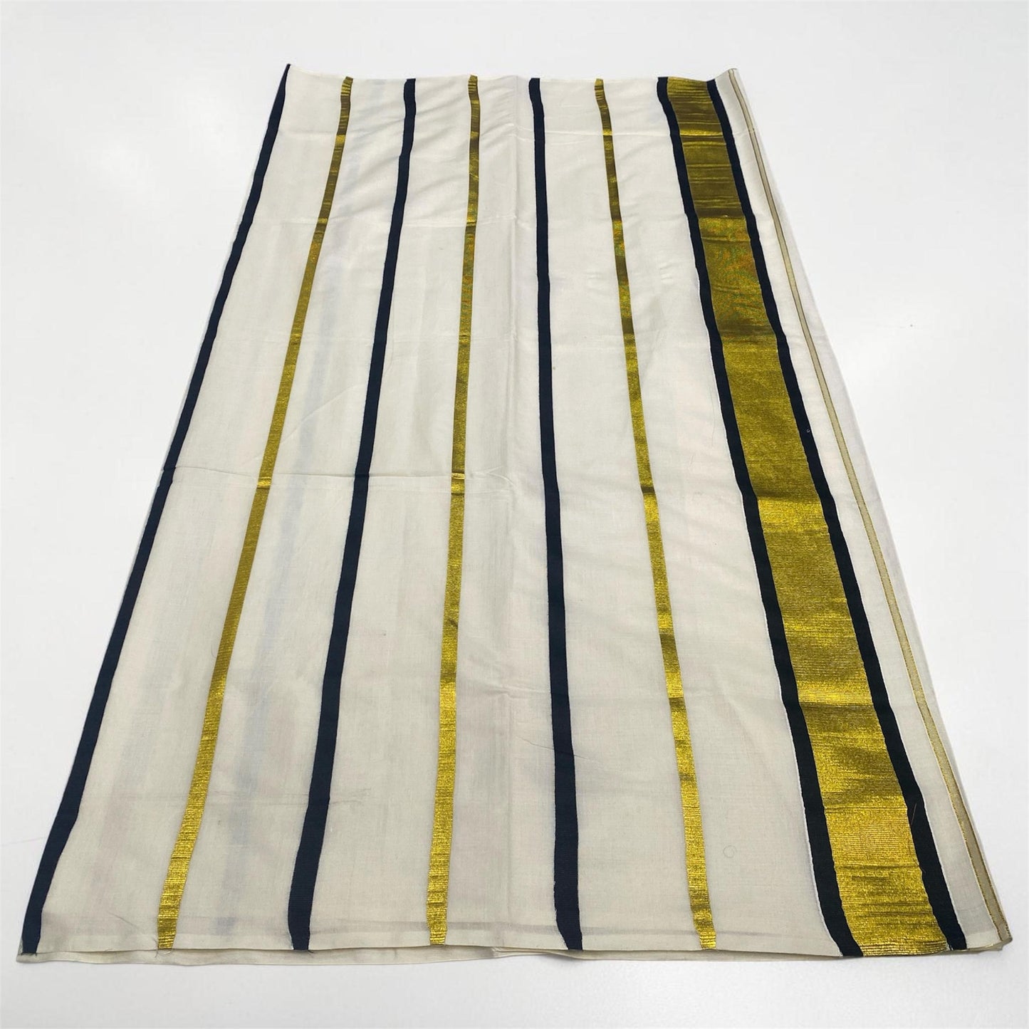 Premium Striped Cotton Set Saree with Black & Golden Kasavu
