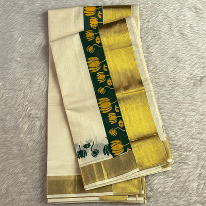 Cotton Set Mund with Green and Golden Lotus Border