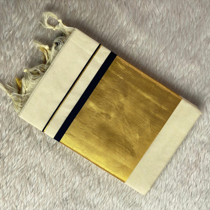 Kerala Saree with Golden and Black Line Border
