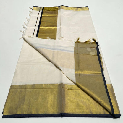 Kerala Saree with Golden and Black Line Border
