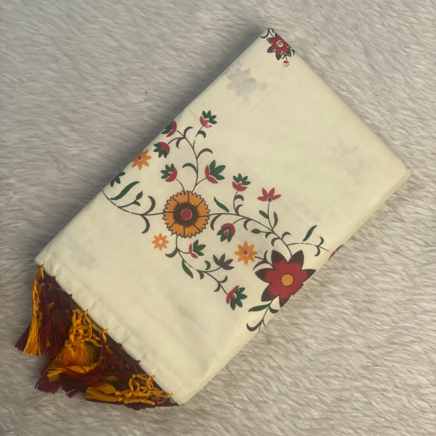 Kasavu Saree with Full floral Pattern