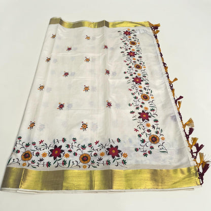 Kasavu Saree with Full floral Pattern