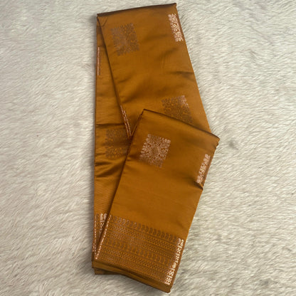 Seetha Soft Silk Sareewith Square Design Mustard