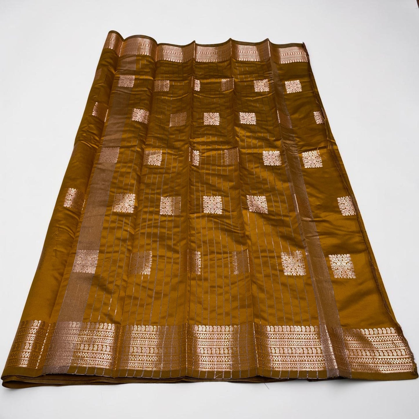 Seetha Soft Silk Sareewith Square Design Mustard
