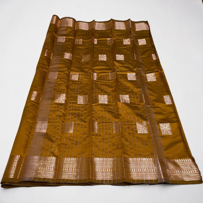 Seetha Soft Silk Sareewith Square Design Mustard