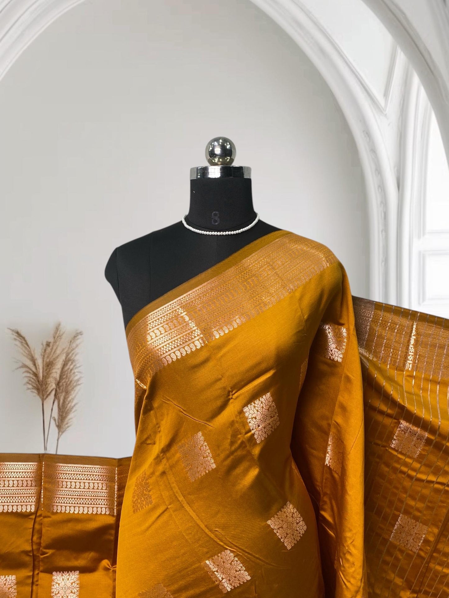Seetha Soft Silk Sareewith Square Design Mustard