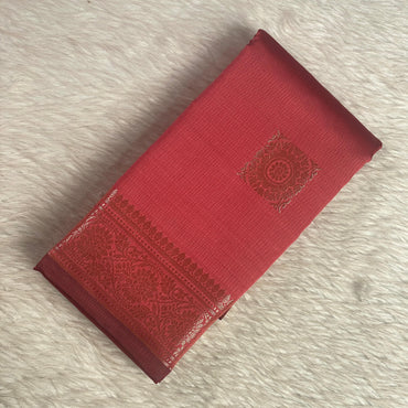 Seetha Soft Silk Sareewith Square Design Red