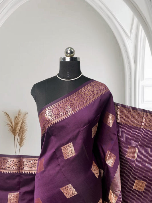 Seetha Soft Silk Sareewith Square Design Wine