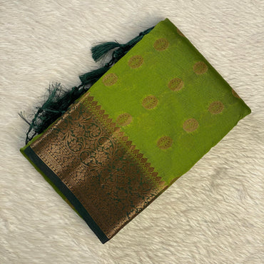 Georgette Saree with Butta Works and Tassels Green