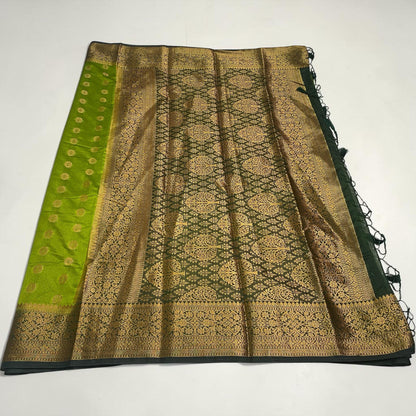 Georgette Saree with Butta Works and Tassels Green