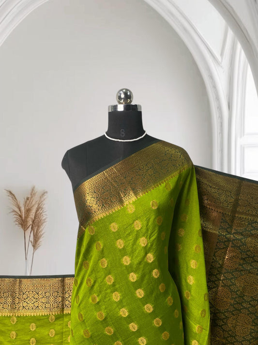Georgette Saree with Butta Works and Tassels Green