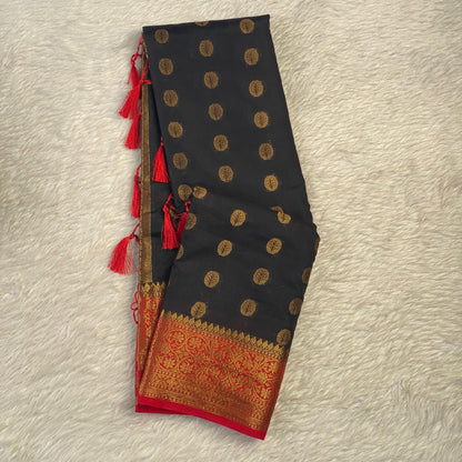 Georgette Saree with Butta Works and Tassels Black