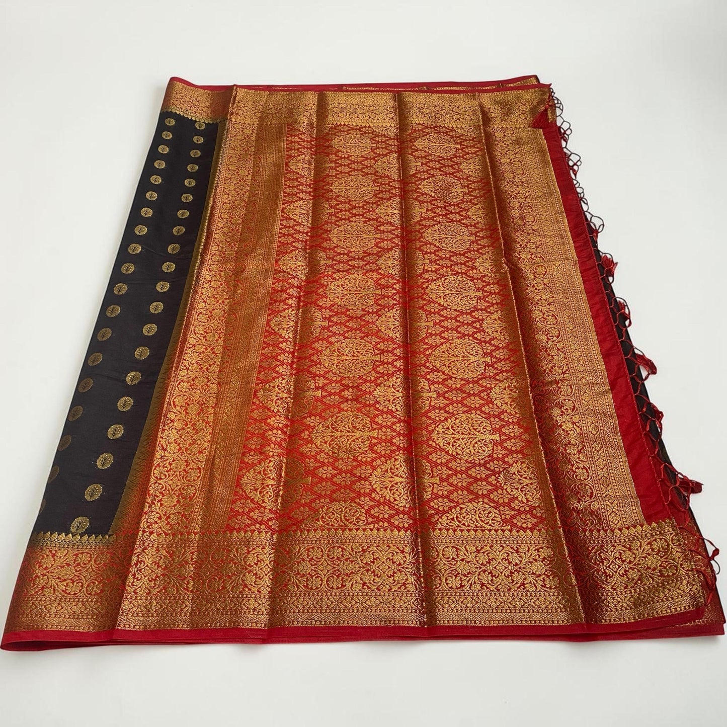 Georgette Saree with Butta Works and Tassels Black