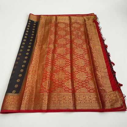 Georgette Saree with Butta Works and Tassels Black