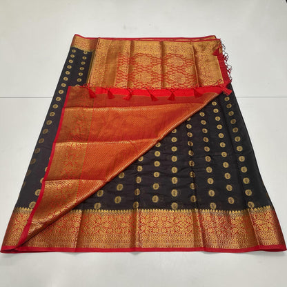 Georgette Saree with Butta Works and Tassels Black