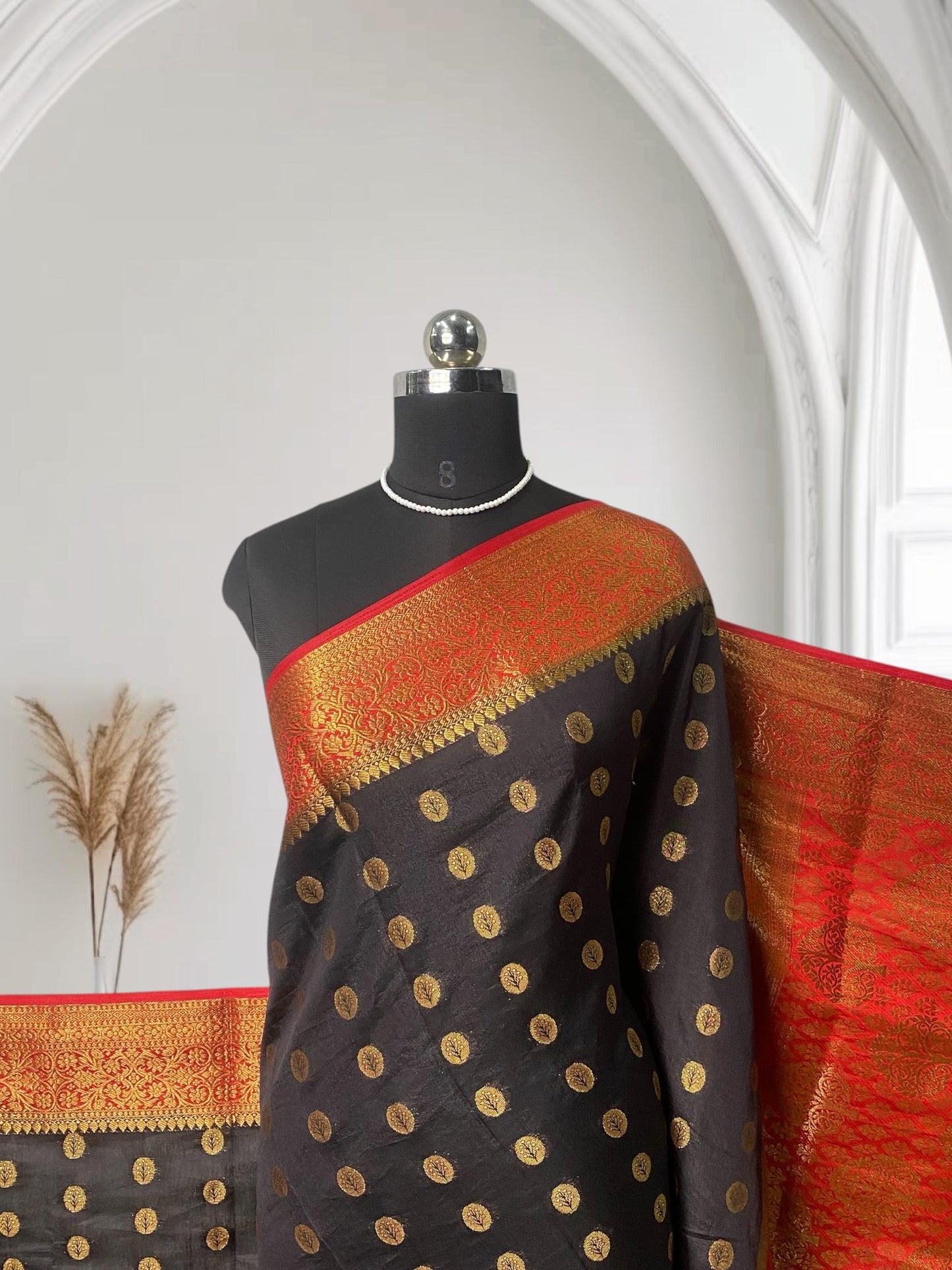 Georgette Saree with Butta Works and Tassels Black