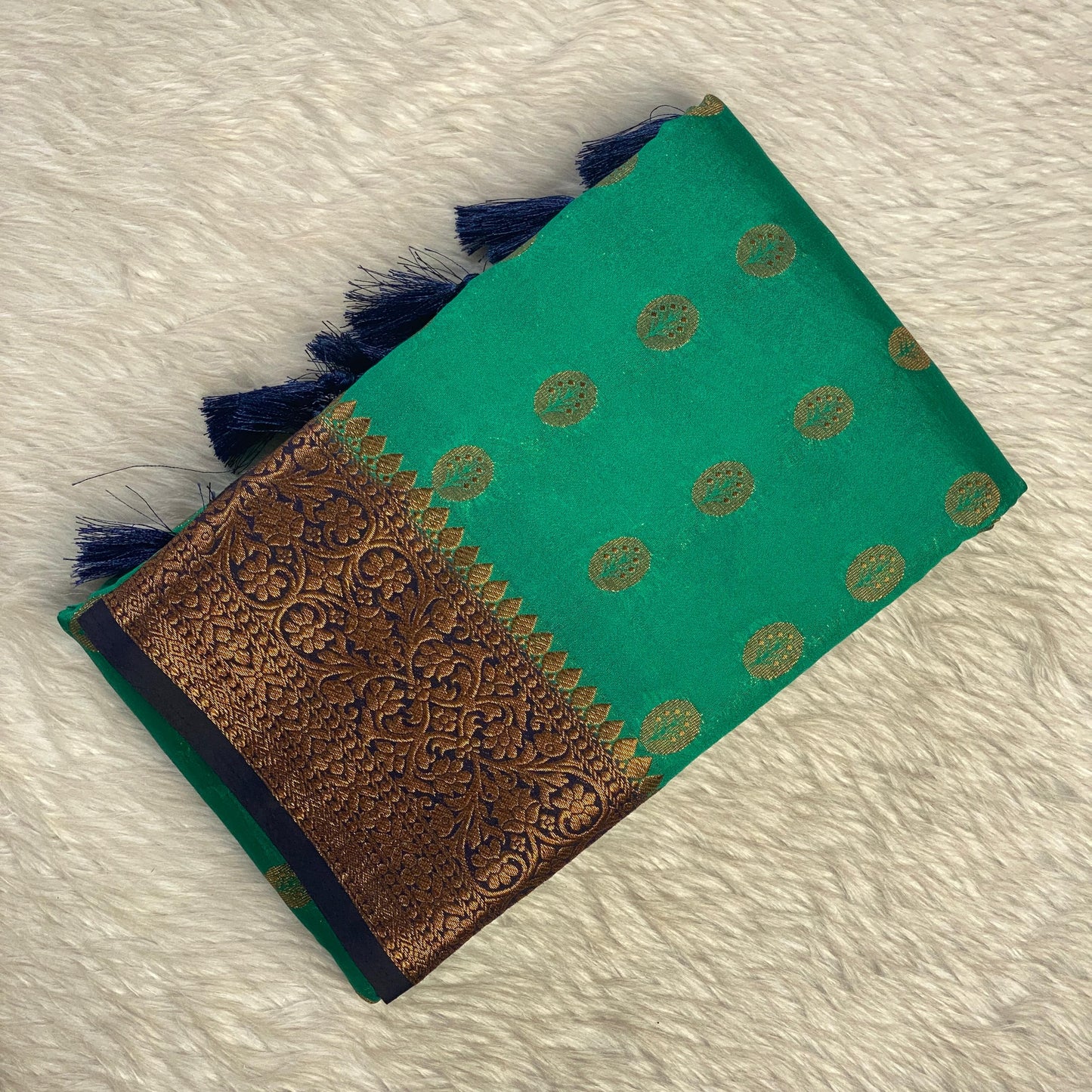 Georgette Saree with Butta Works and Tassels Green