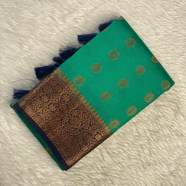 Georgette Saree with Butta Works and Tassels Green