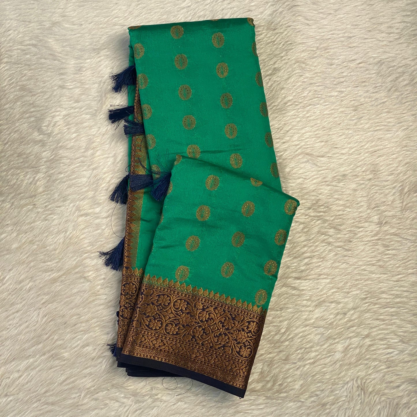 Georgette Saree with Butta Works and Tassels Green
