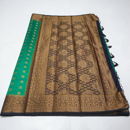 Georgette Saree with Butta Works and Tassels Green
