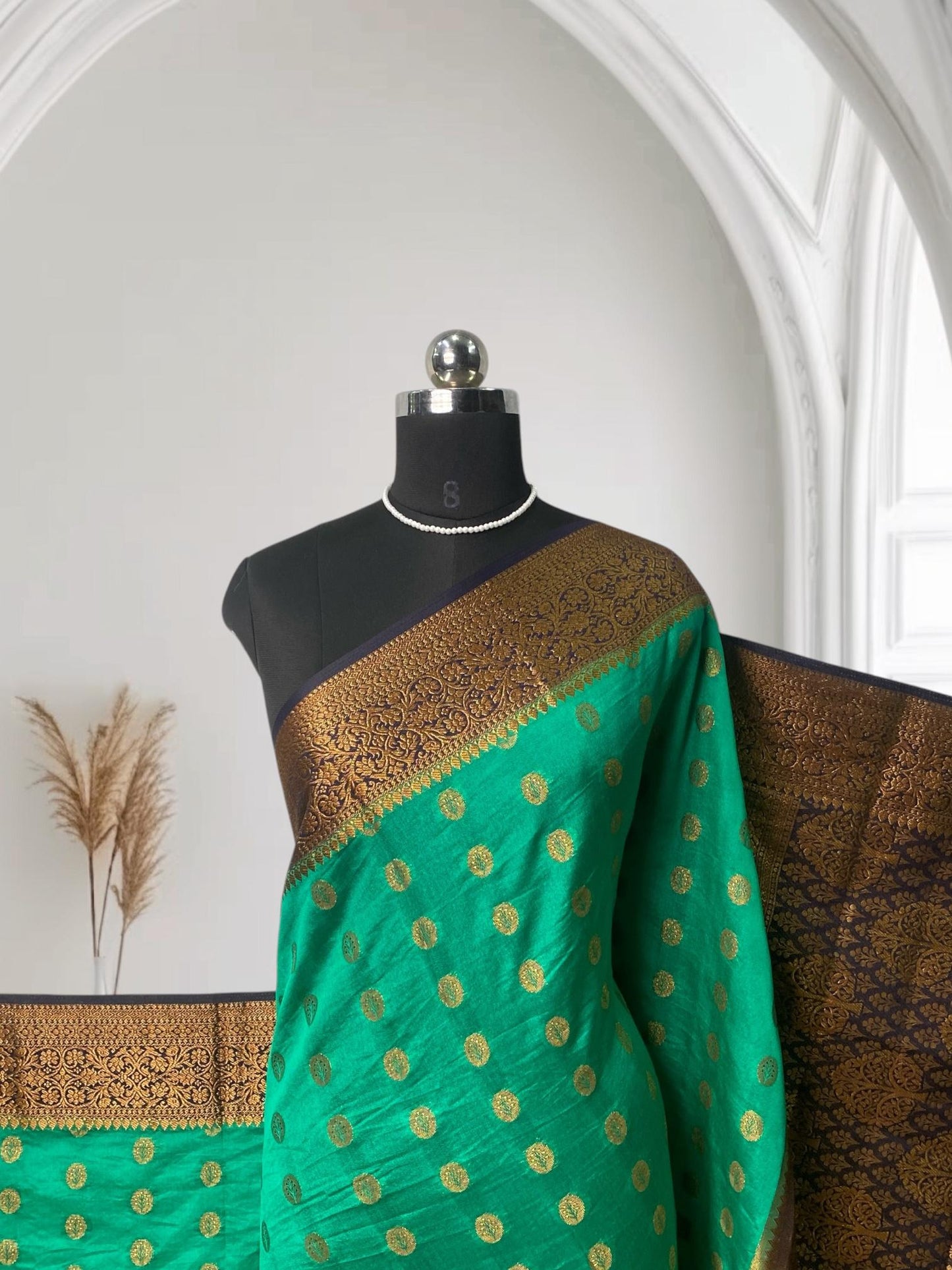 Georgette Saree with Butta Works and Tassels Green