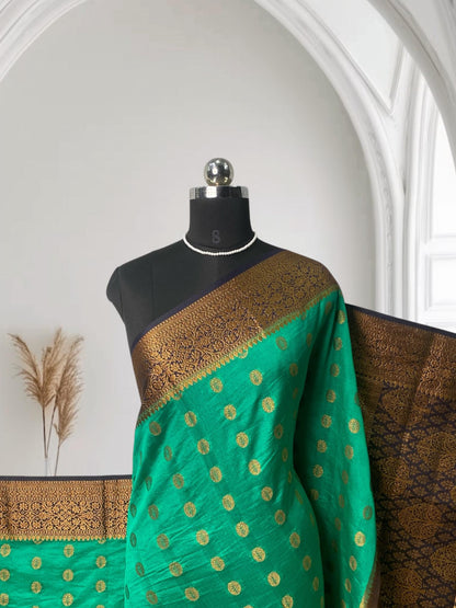 Georgette Saree with Butta Works and Tassels Green