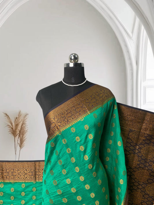 Georgette Saree with Butta Works and Tassels Green