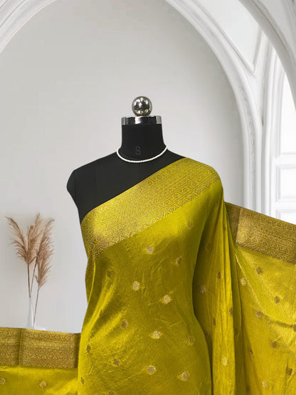 Neha Pure Banarasi Saree with Golden Butta Olive Green