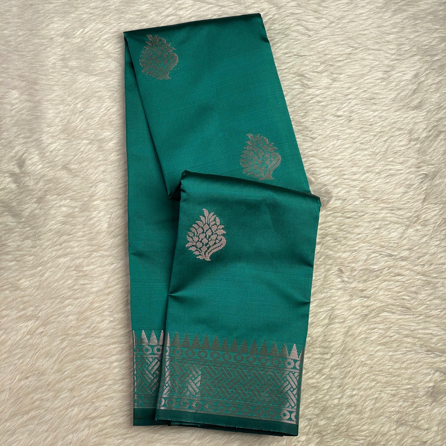 Soft Silk Saree with Floral Print  Peacock Green