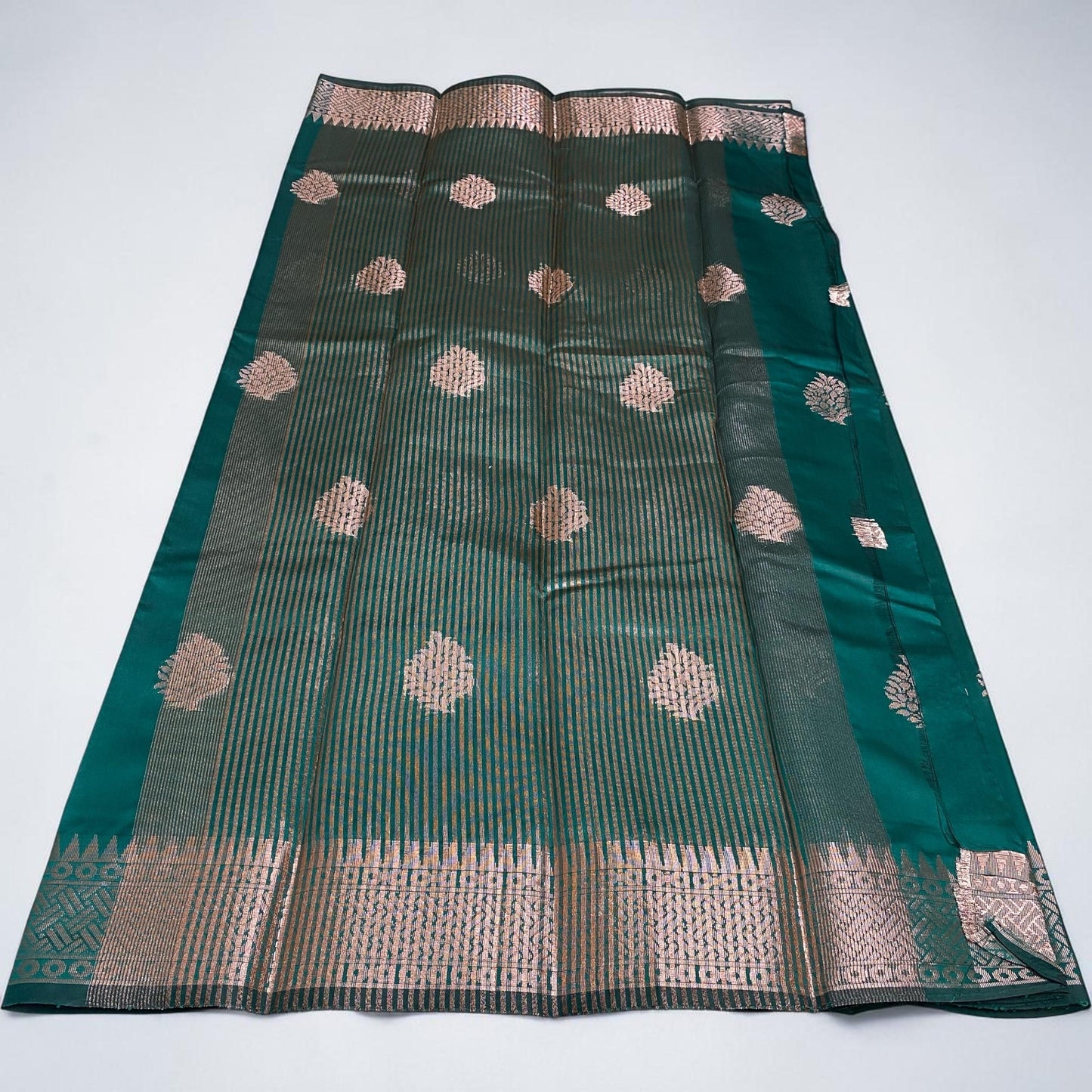Soft Silk Saree with Floral Print  Peacock Green