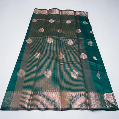 Soft Silk Saree with Floral Print  Peacock Green