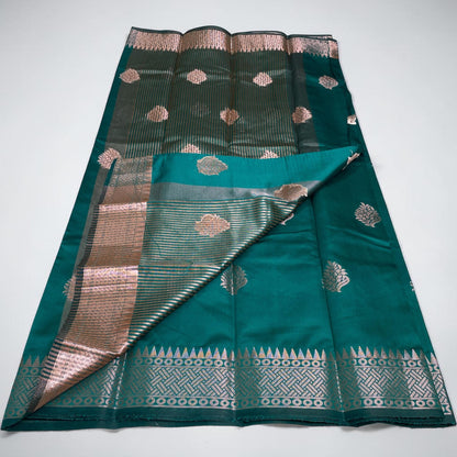 Soft Silk Saree with Floral Print  Peacock Green