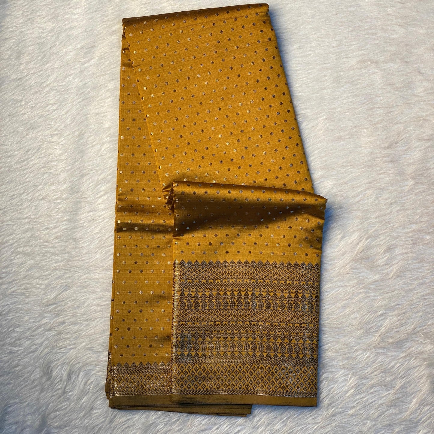 Riya Banarasi Butti Soft silk Saree Mustard Dress Code