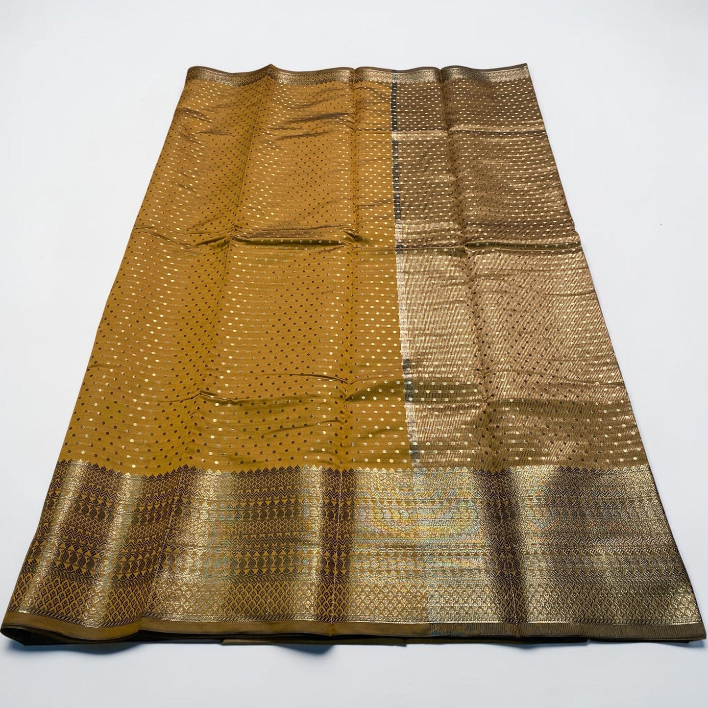 Riya Banarasi Butti Soft silk Saree Mustard Dress Code
