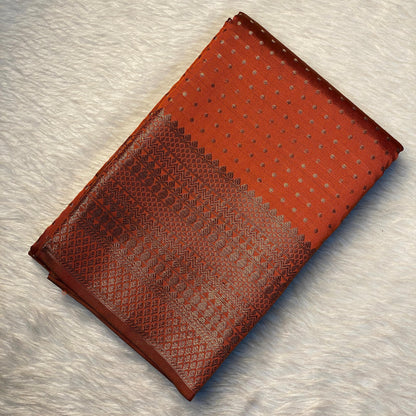 Riya Banarasi Butti Soft silk Saree Brown Dress Code