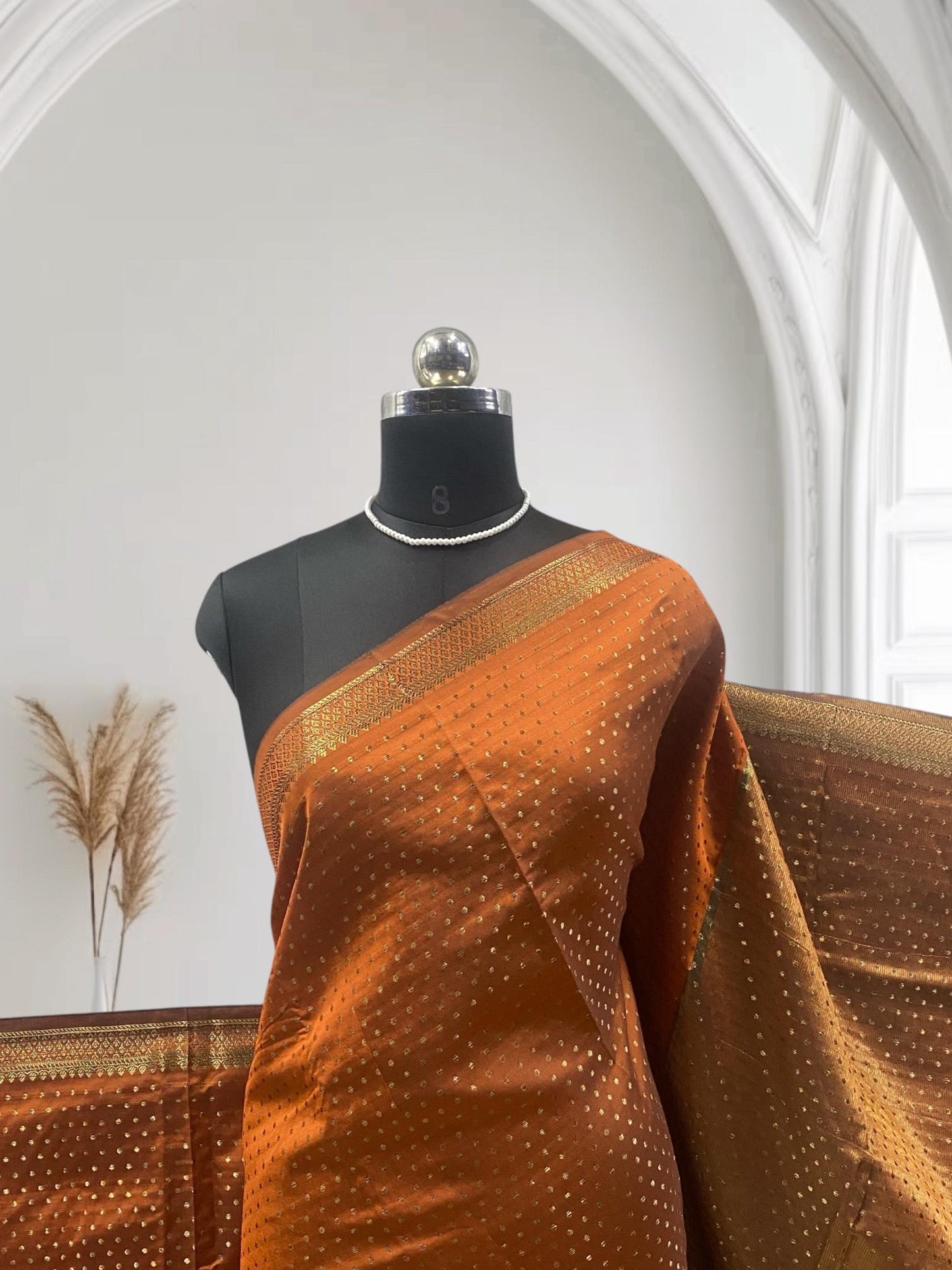 Riya Banarasi Butti Soft silk Saree Brown Dress Code
