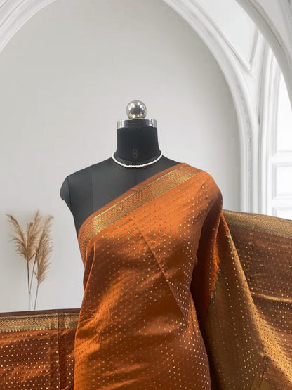 Riya Banarasi Butti Soft silk Saree Brown Dress Code