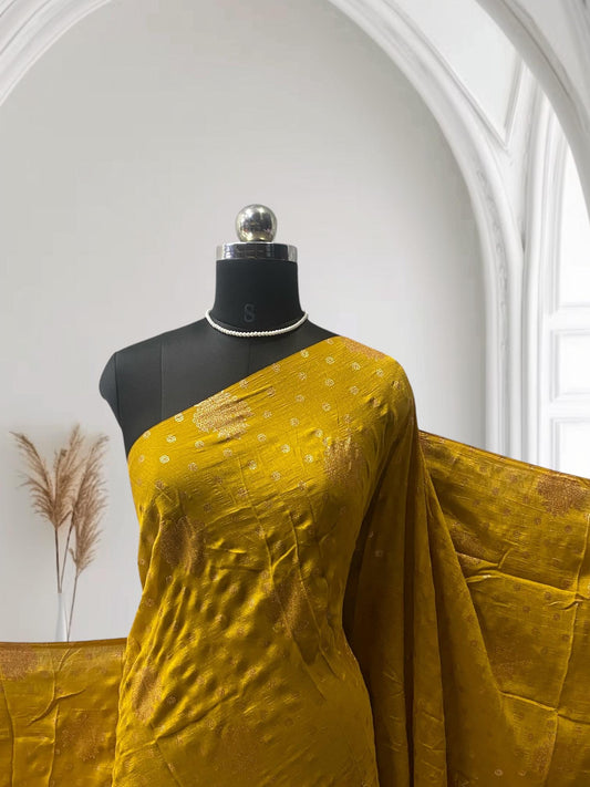 Vichithra Silk Saree with Floral Dot Pattern Mustard