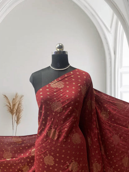 Vichithra Silk Saree with Floral Dot Pattern Maroon