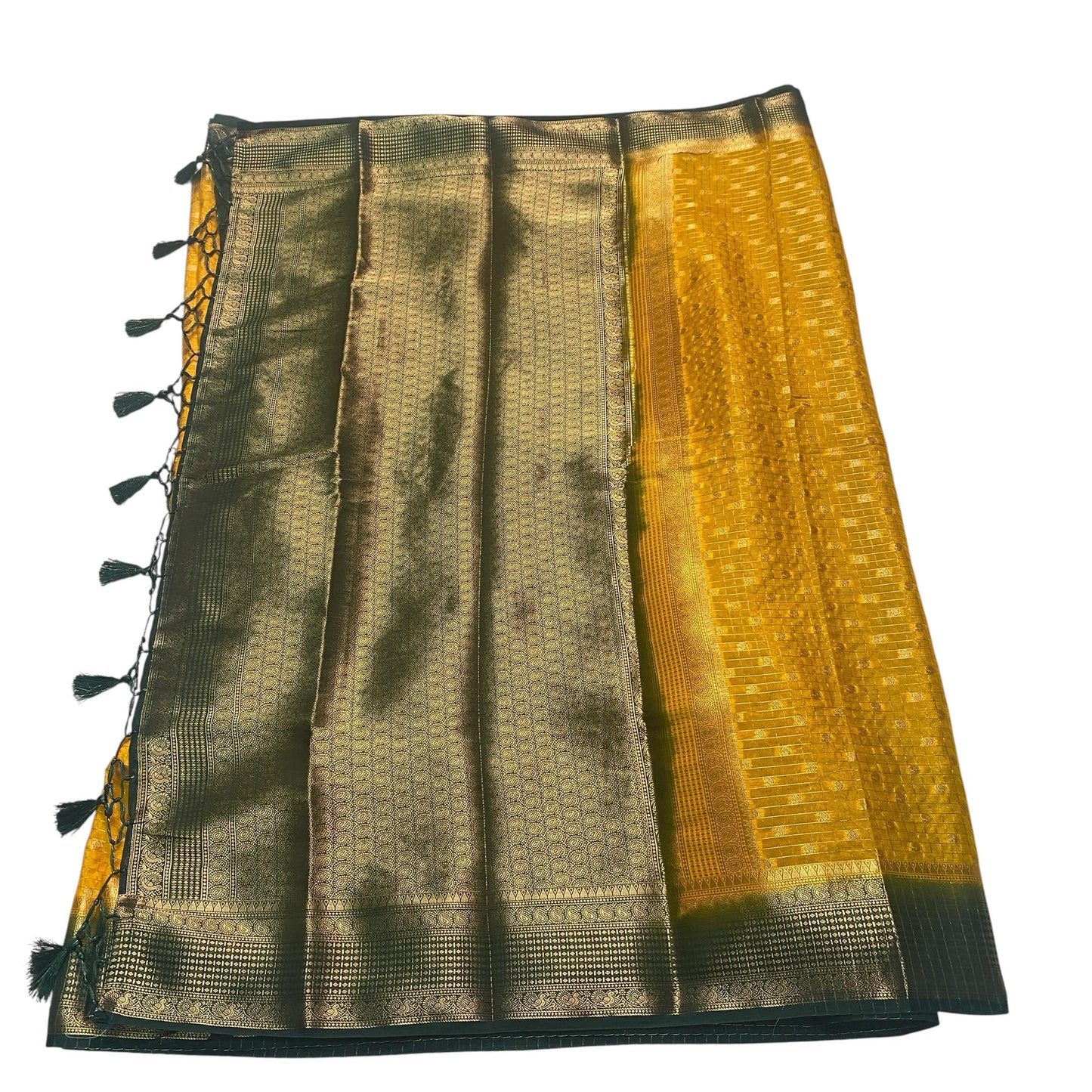 Devara Georgette Banarasi Saree with Golden Zari Square design Yellow