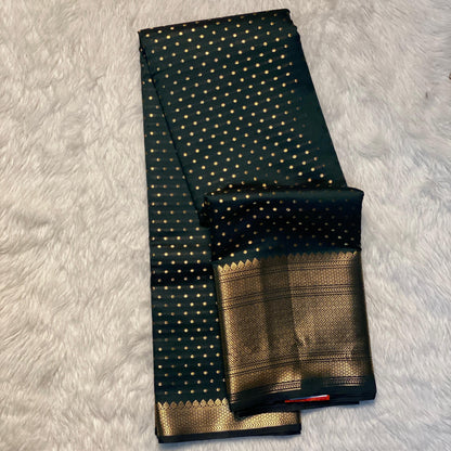 Riya Banarasi Butti Soft Silk Saree Green Dress Code