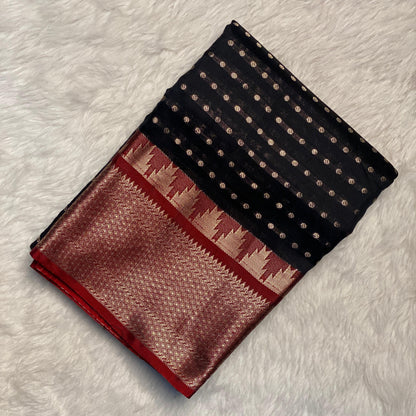 Priya Banarasi Butti Soft Silk With Triangle Design Border Black