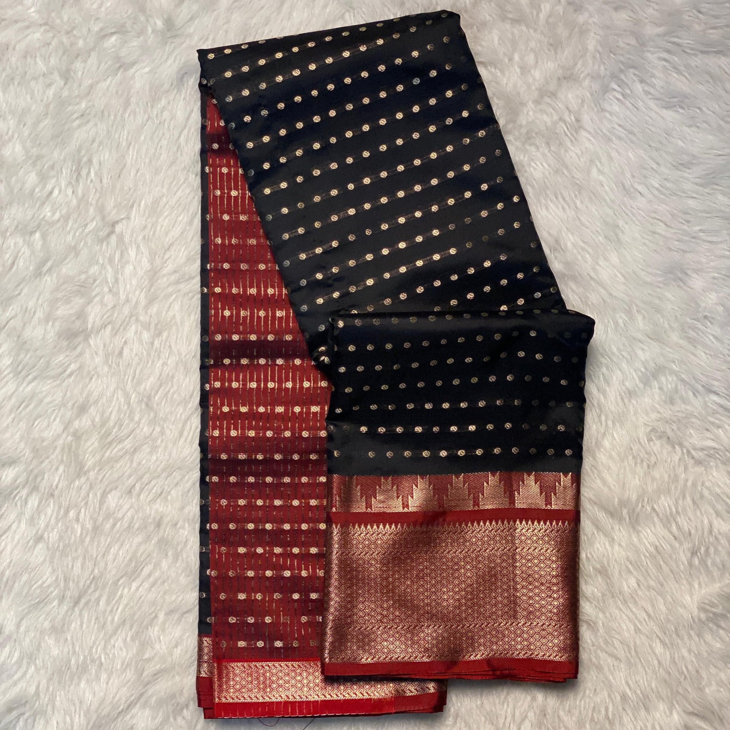 Priya Banarasi Butti Soft Silk With Triangle Design Border Black