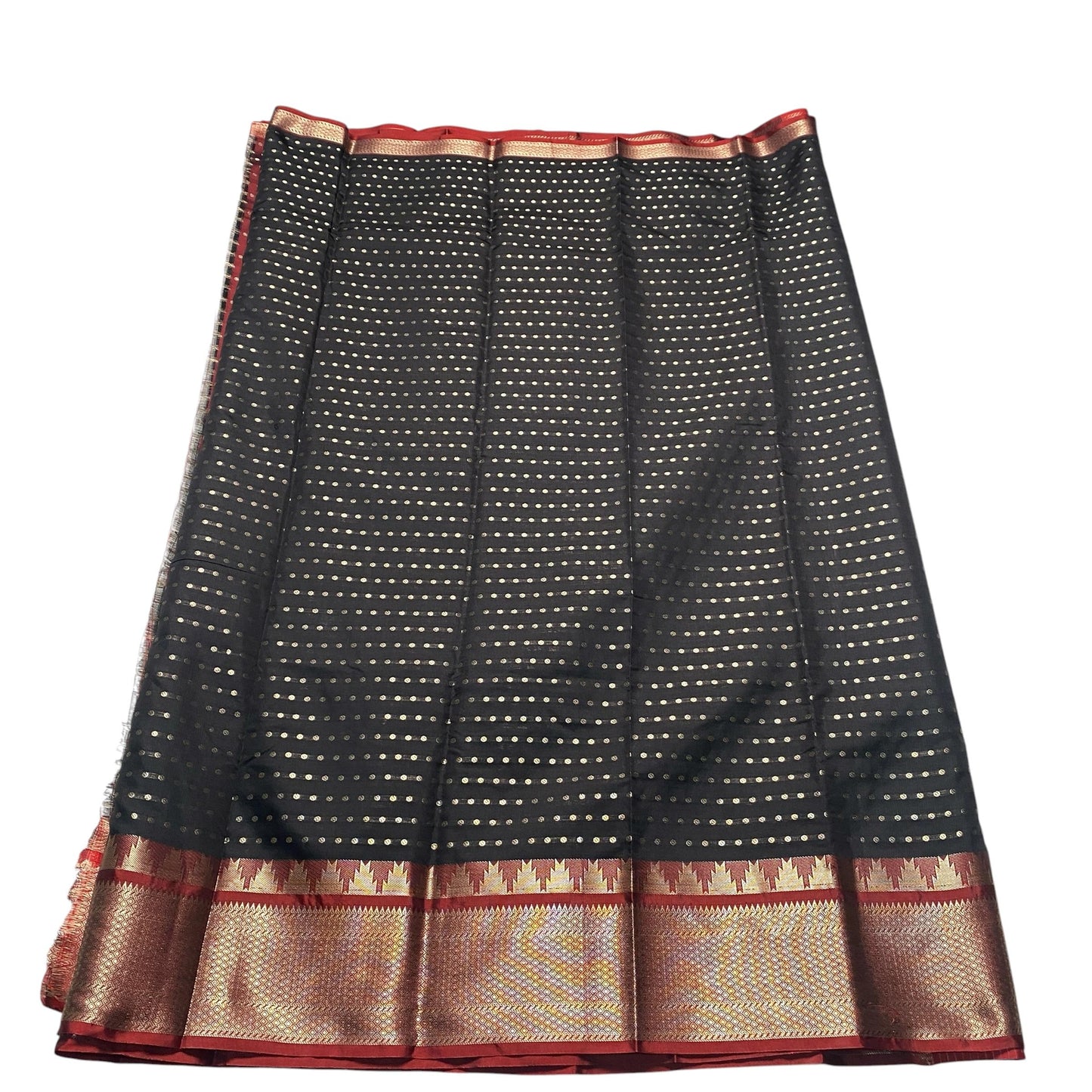Priya Banarasi Butti Soft Silk With Triangle Design Border Black