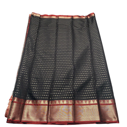 Priya Banarasi Butti Soft Silk With Triangle Design Border Black