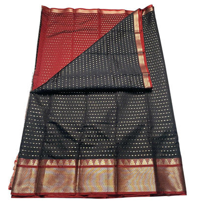 Priya Banarasi Butti Soft Silk With Triangle Design Border Black