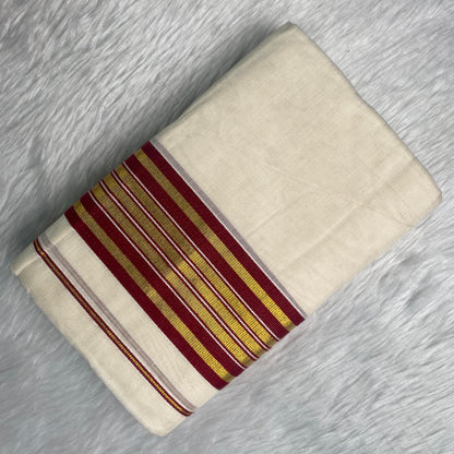 Off-White Cotton Saree – Maroon Border Edition